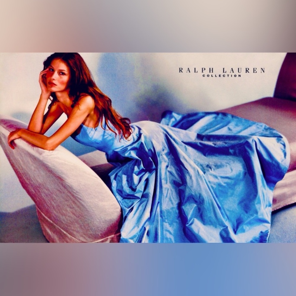 ISO Ralph Lauren Vintage Blue Silk Satin Gown with Train